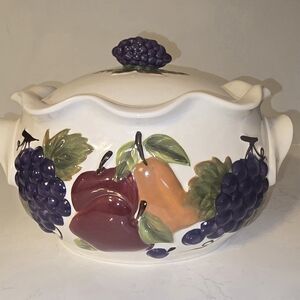 Home Interiors Ceramic Casserole Dish with Fruit Design